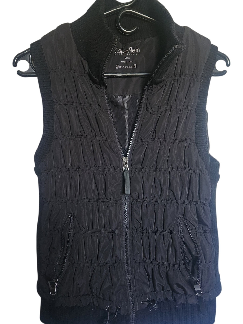 Calvin Klein Performance Black Faux Quilted Down  Vest Front Zipper- Size M
